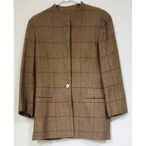 Vintage Georgio Armani Women's Brown Checkered Long Jacket Brown L NWOT